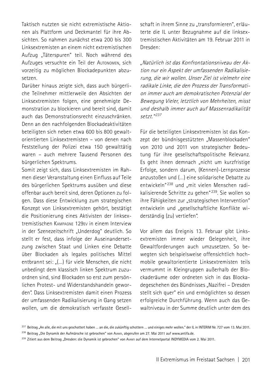 Seite 203 des Verfassungsschutzbericht 2013 Sachsen