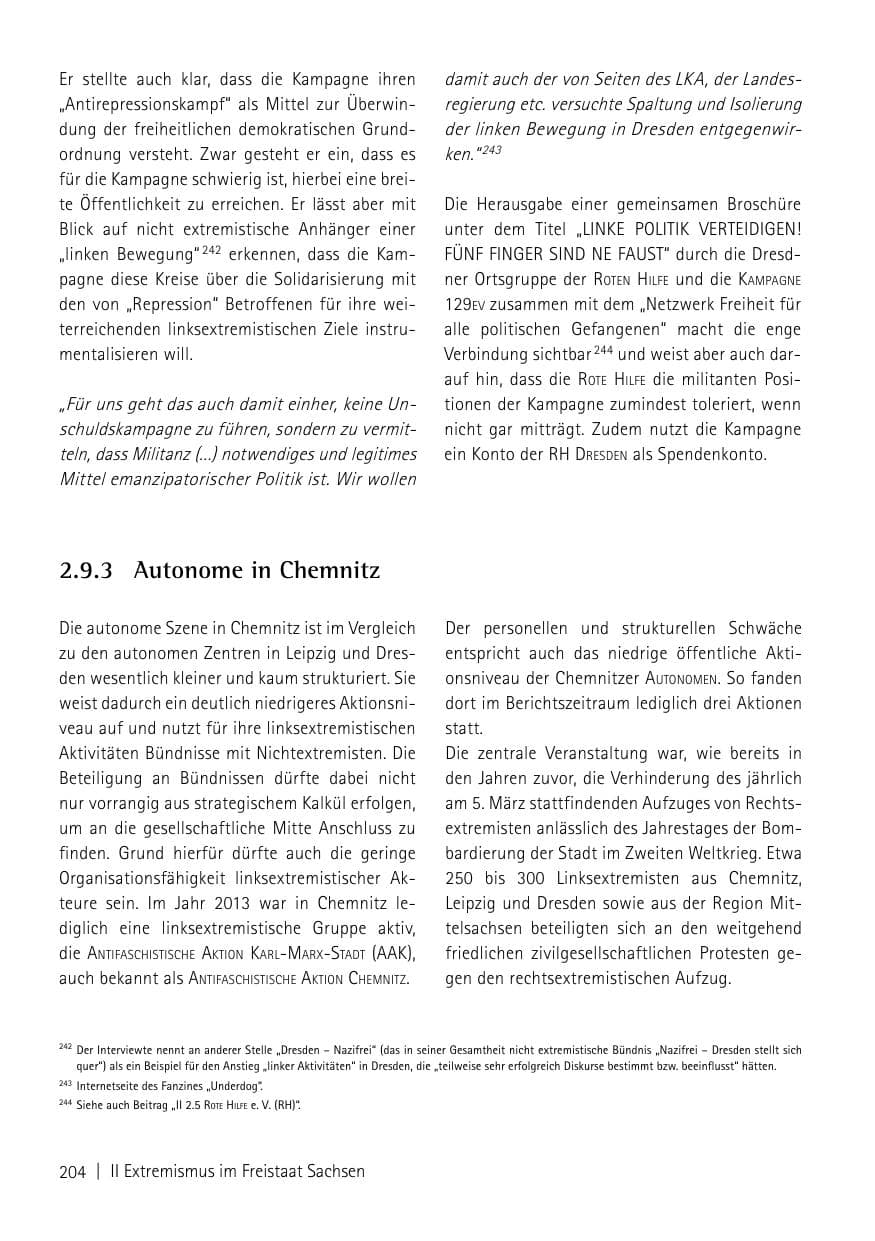 Seite 206 des Verfassungsschutzbericht 2013 Sachsen