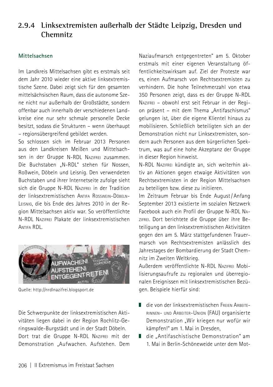 Seite 208 des Verfassungsschutzbericht 2013 Sachsen