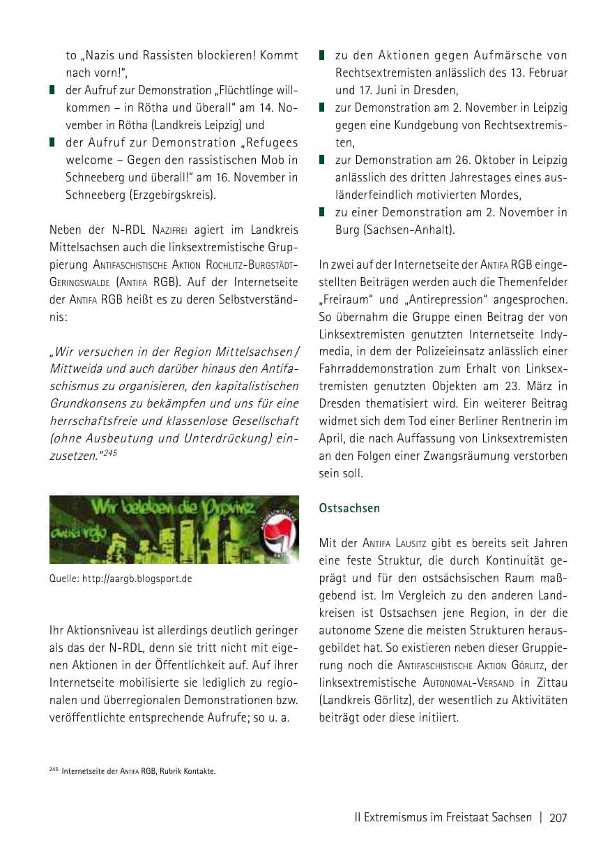 Seite 209 des Verfassungsschutzbericht 2013 Sachsen