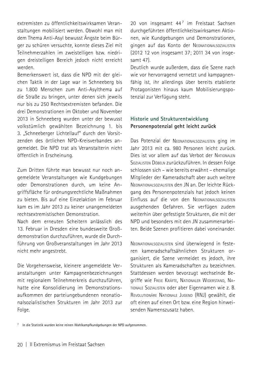 Seite 22 des Verfassungsschutzbericht 2013 Sachsen