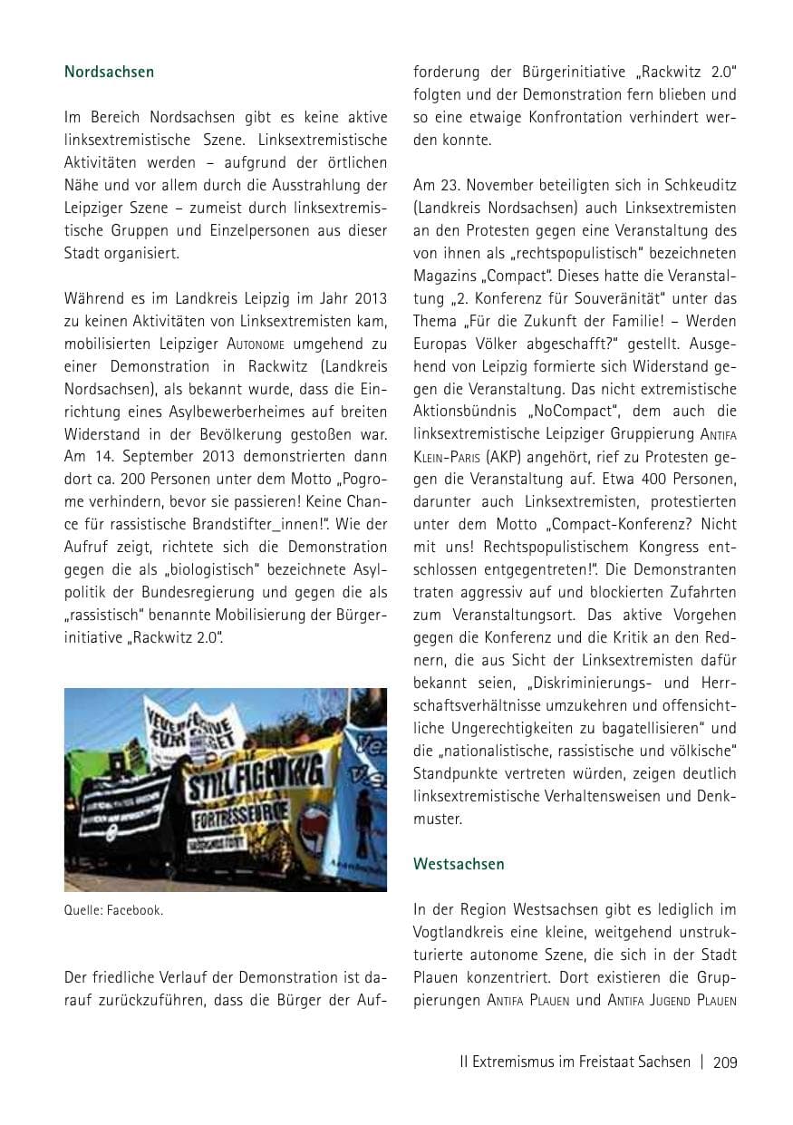 Seite 211 des Verfassungsschutzbericht 2013 Sachsen