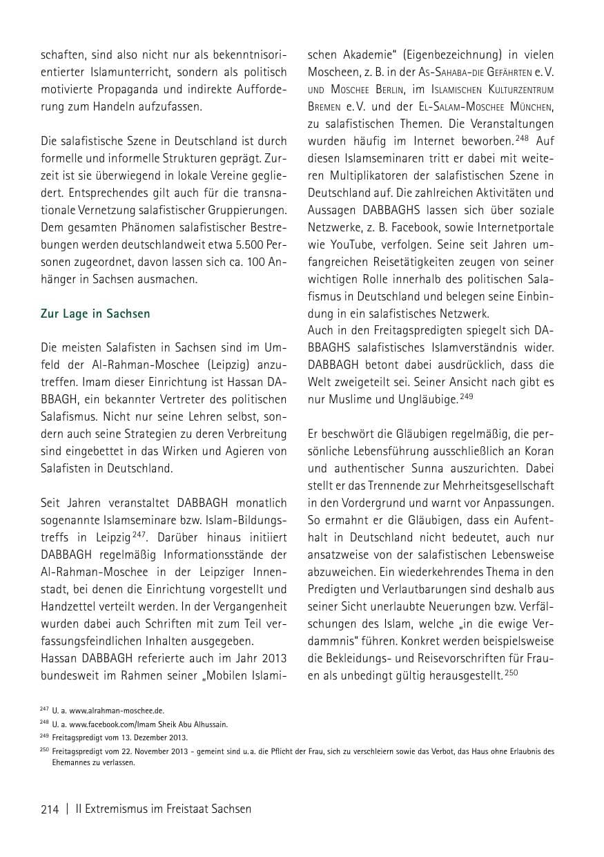 Seite 216 des Verfassungsschutzbericht 2013 Sachsen