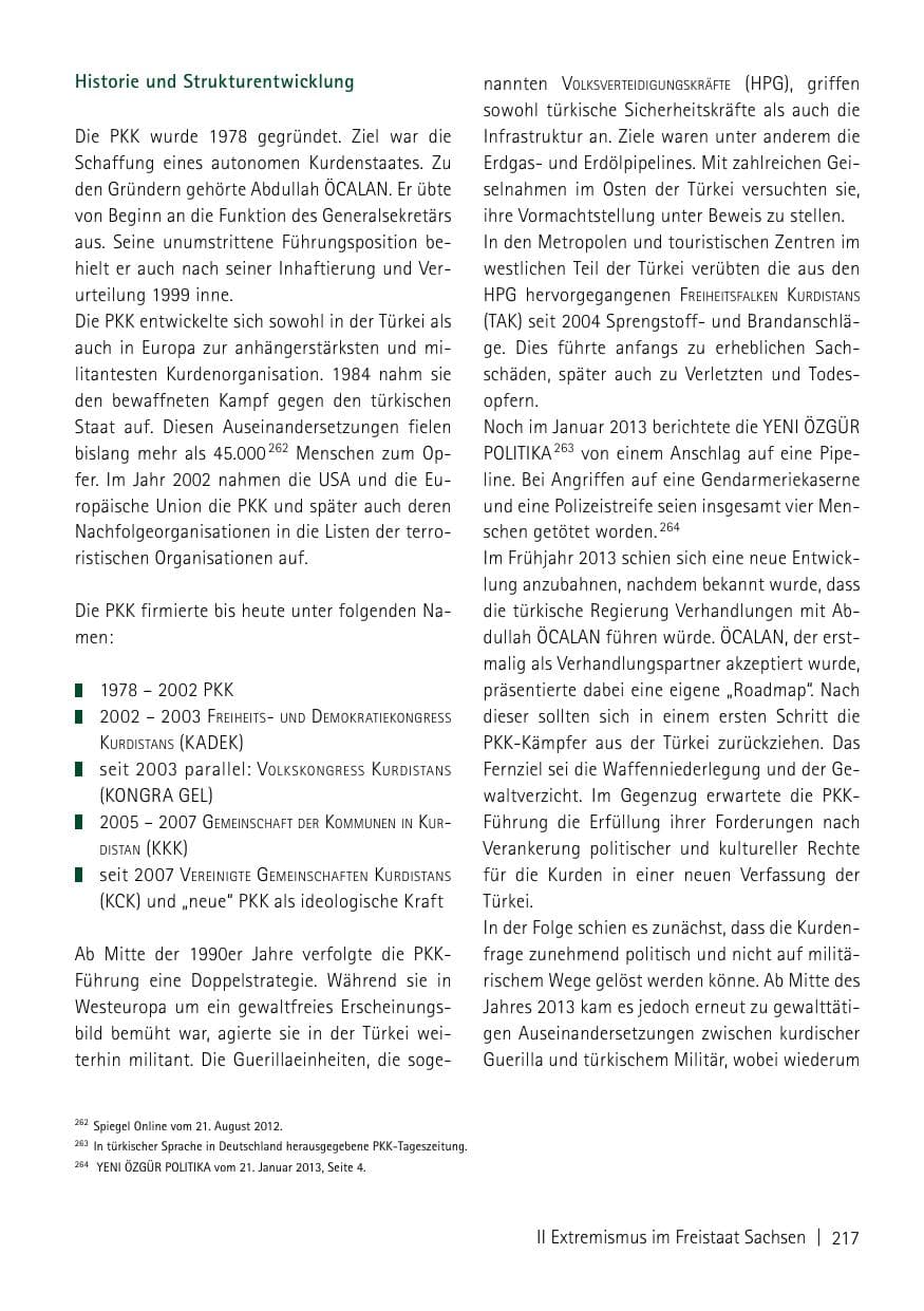 Seite 219 des Verfassungsschutzbericht 2013 Sachsen