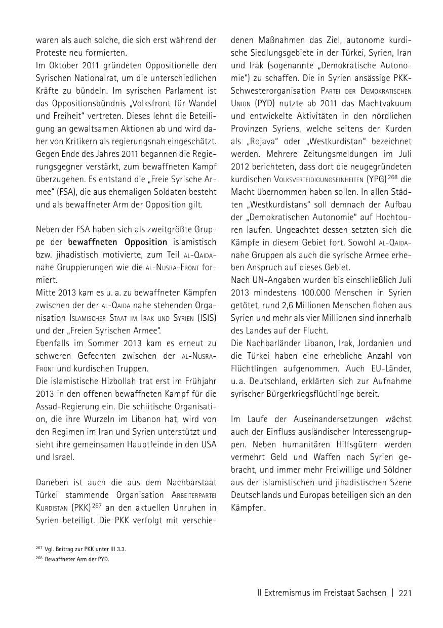 Seite 223 des Verfassungsschutzbericht 2013 Sachsen