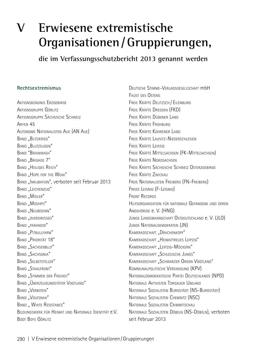 Seite 292 des Verfassungsschutzbericht 2013 Sachsen