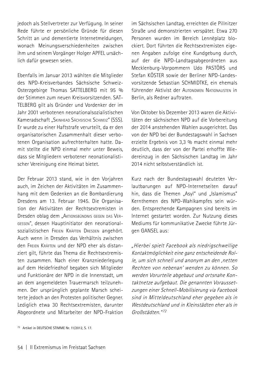 Seite 56 des Verfassungsschutzbericht 2013 Sachsen