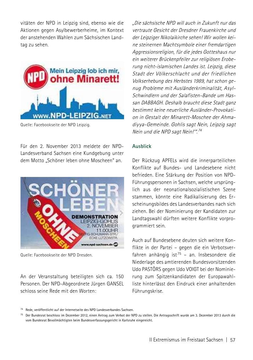 Seite 59 des Verfassungsschutzbericht 2013 Sachsen
