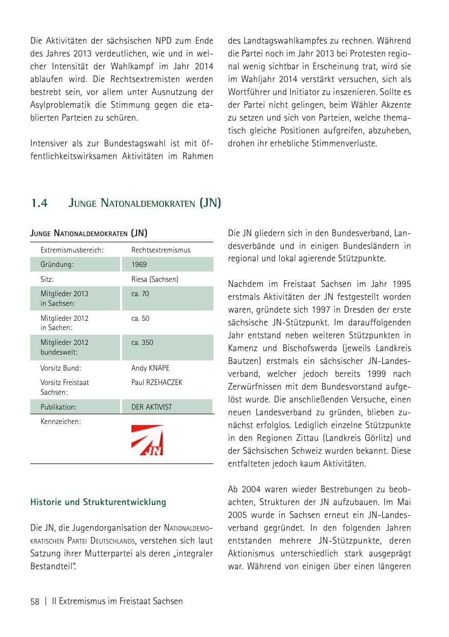 Seite 60 des Verfassungsschutzbericht 2013 Sachsen