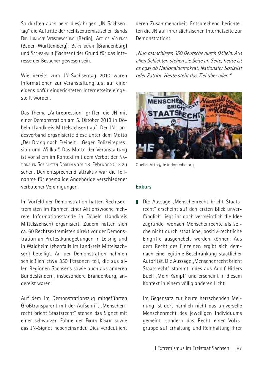 Seite 69 des Verfassungsschutzbericht 2013 Sachsen