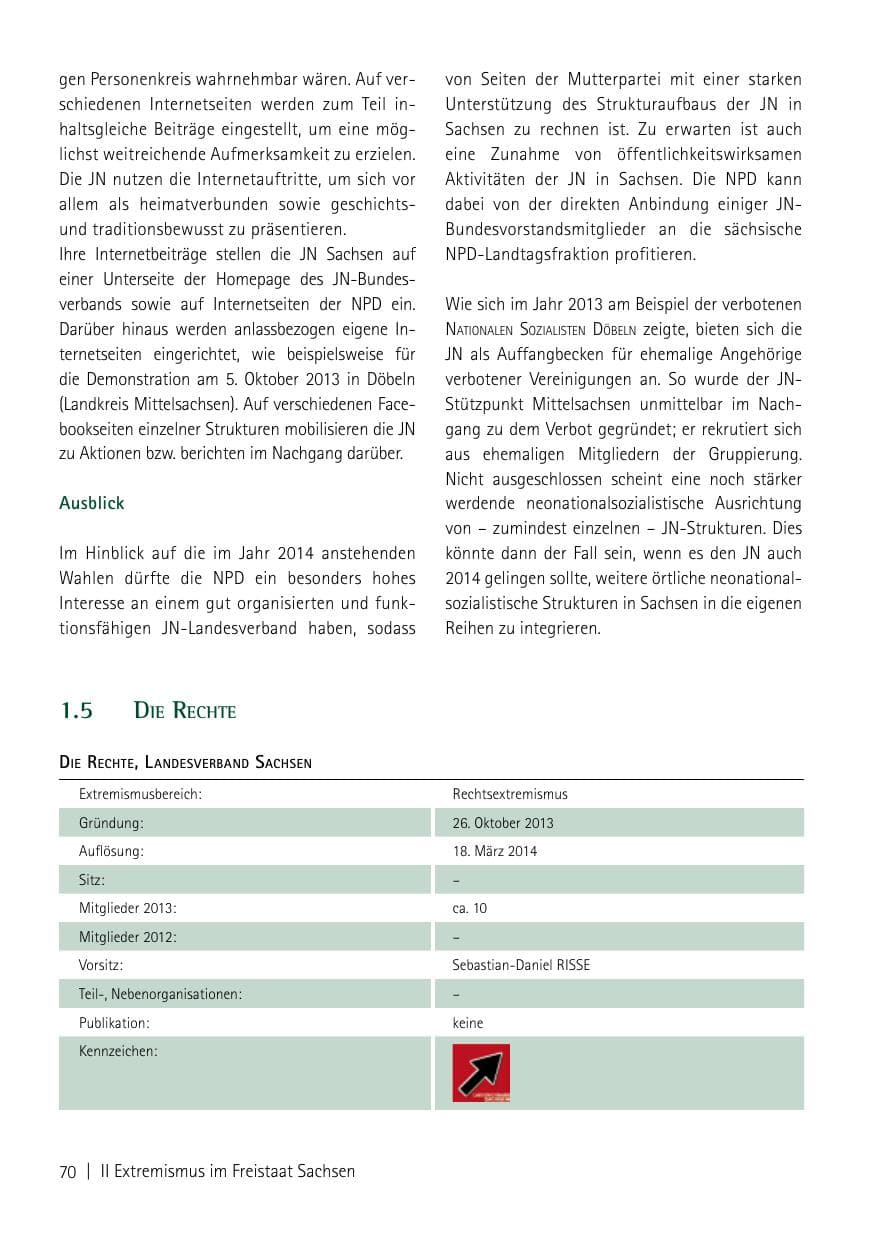 Seite 72 des Verfassungsschutzbericht 2013 Sachsen