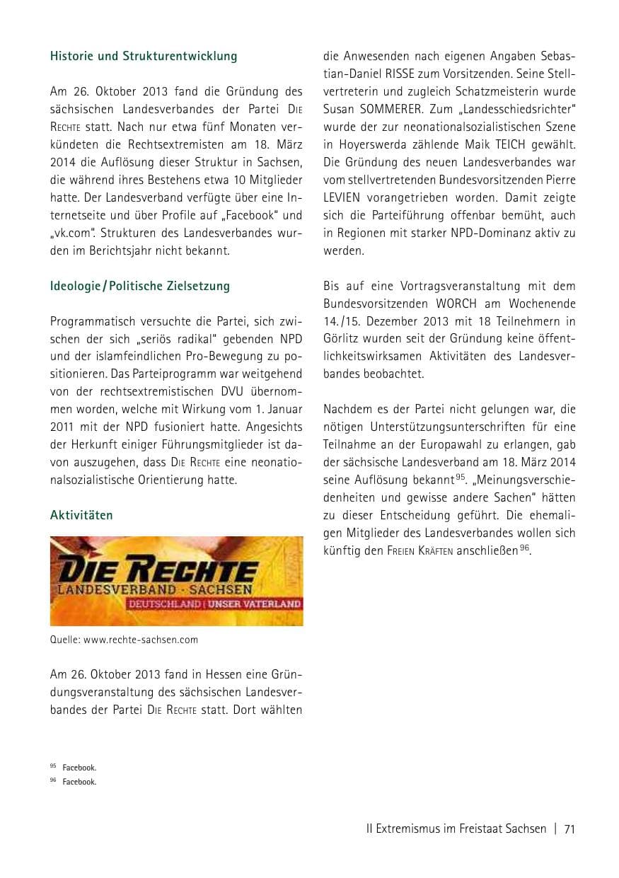 Seite 73 des Verfassungsschutzbericht 2013 Sachsen