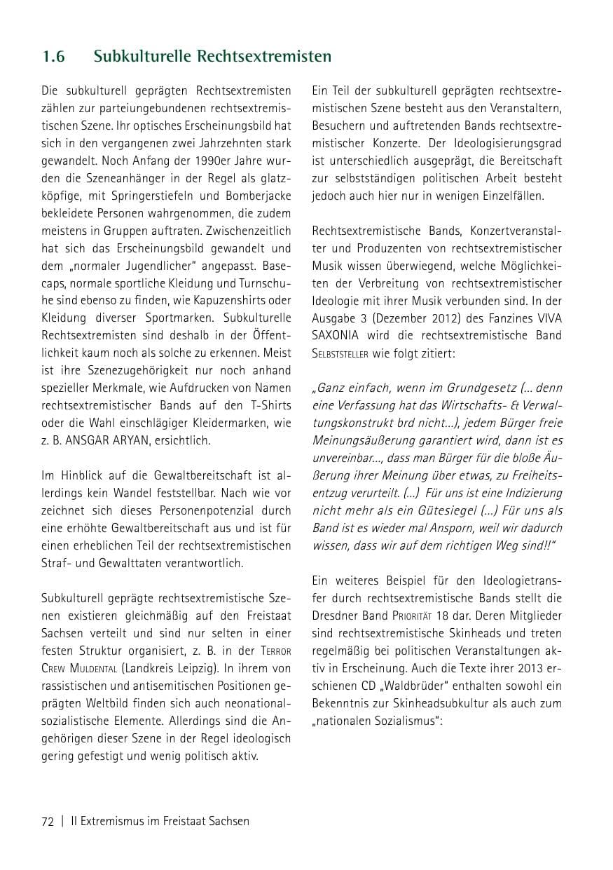 Seite 74 des Verfassungsschutzbericht 2013 Sachsen