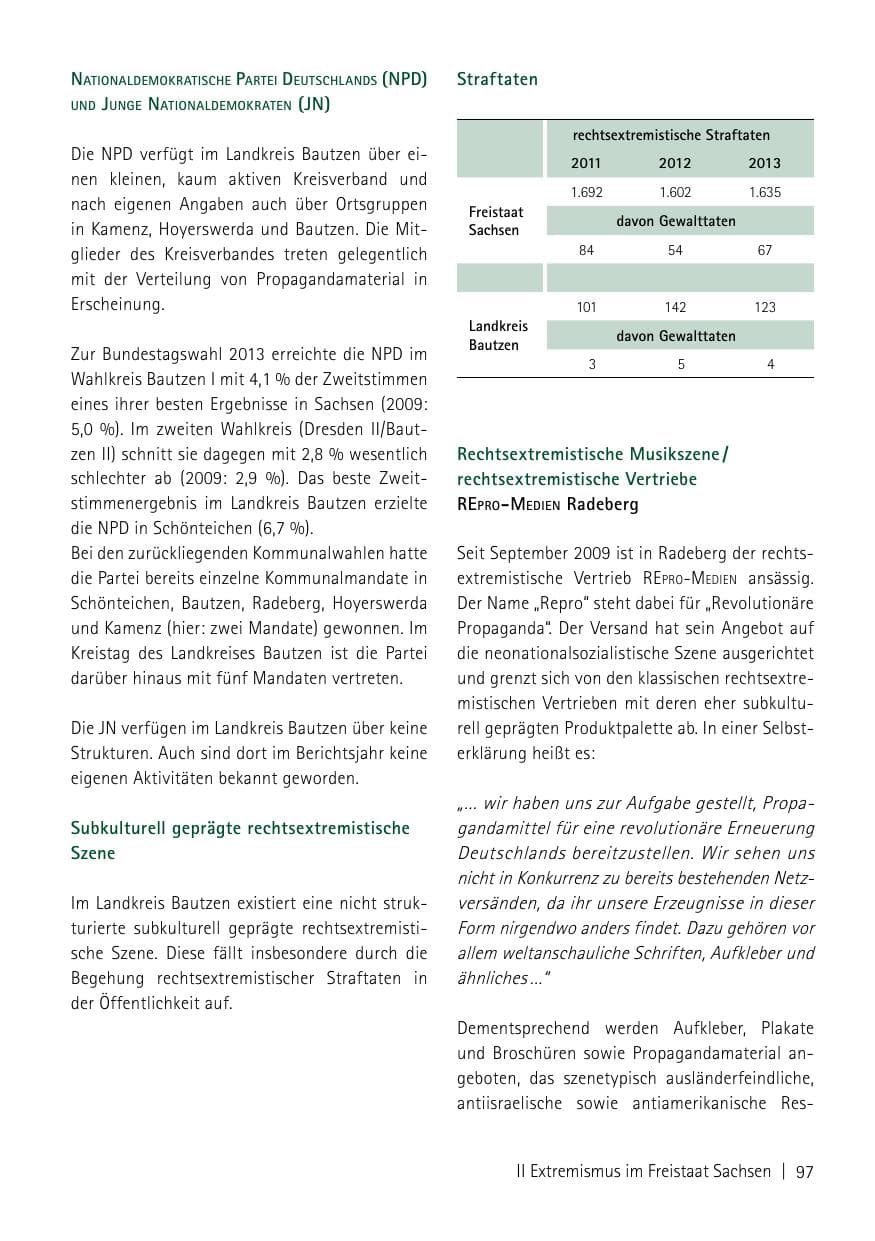 Seite 99 des Verfassungsschutzbericht 2013 Sachsen