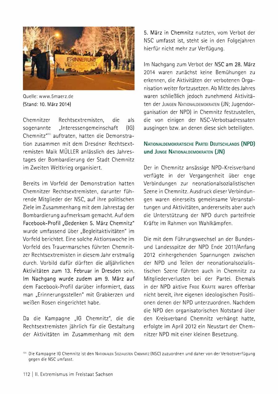 Seite 113 des Verfassungsschutzbericht 2014 Sachsen