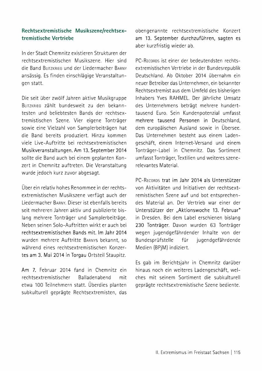 Seite 116 des Verfassungsschutzbericht 2014 Sachsen