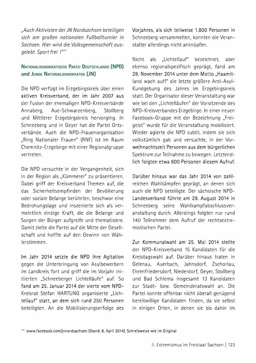 Seite 124 des Verfassungsschutzbericht 2014 Sachsen