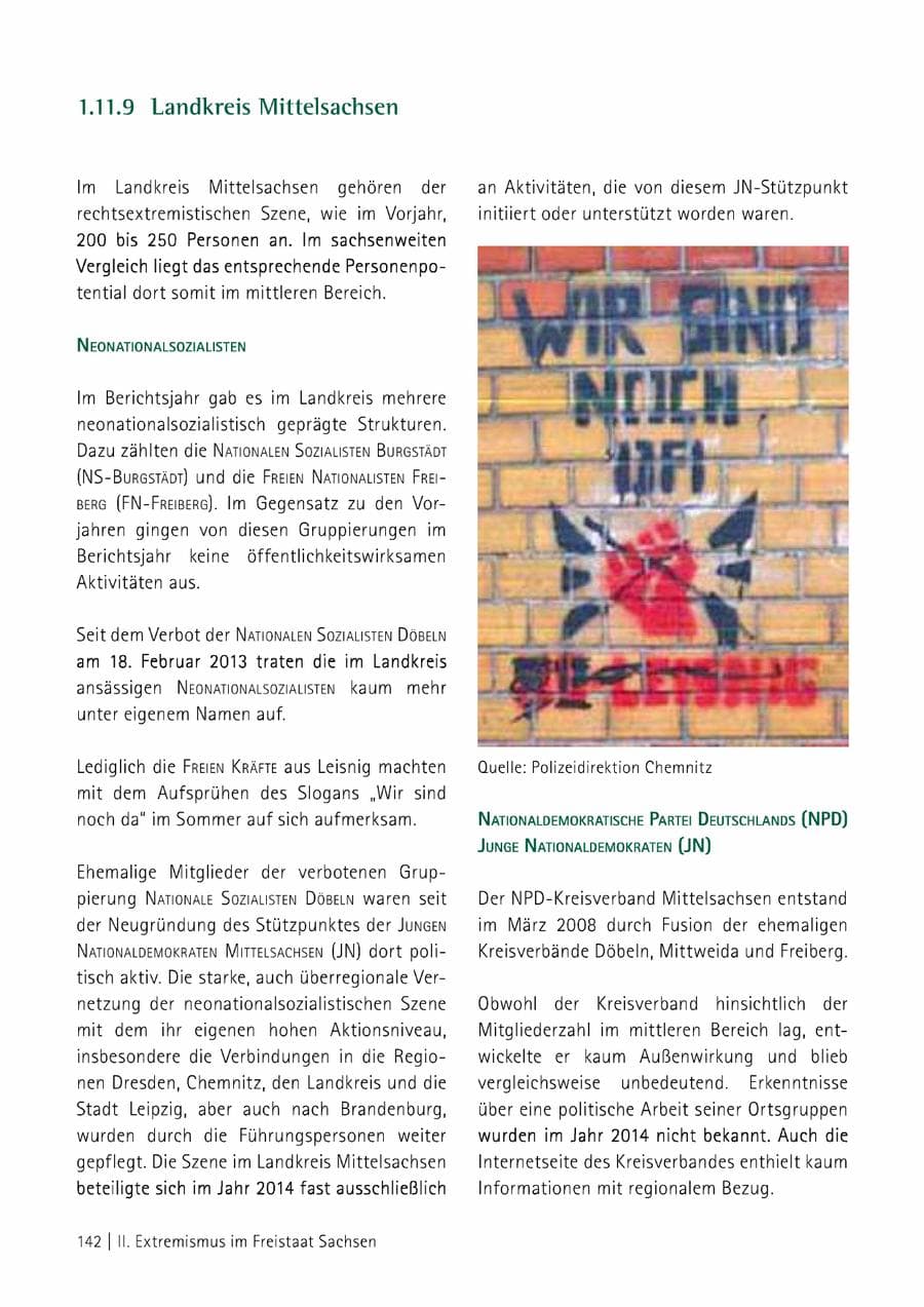 Seite 143 des Verfassungsschutzbericht 2014 Sachsen