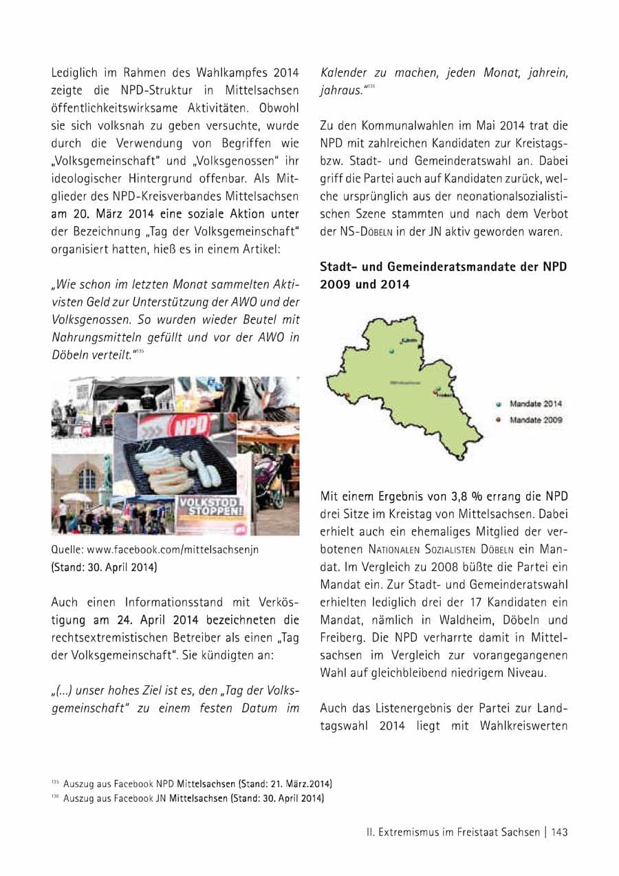Seite 144 des Verfassungsschutzbericht 2014 Sachsen
