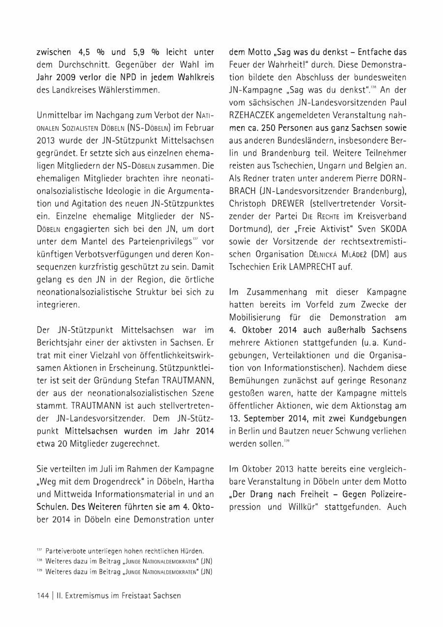 Seite 145 des Verfassungsschutzbericht 2014 Sachsen