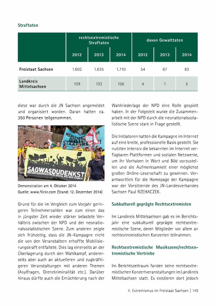 Seite 146 des Verfassungsschutzbericht 2014 Sachsen
