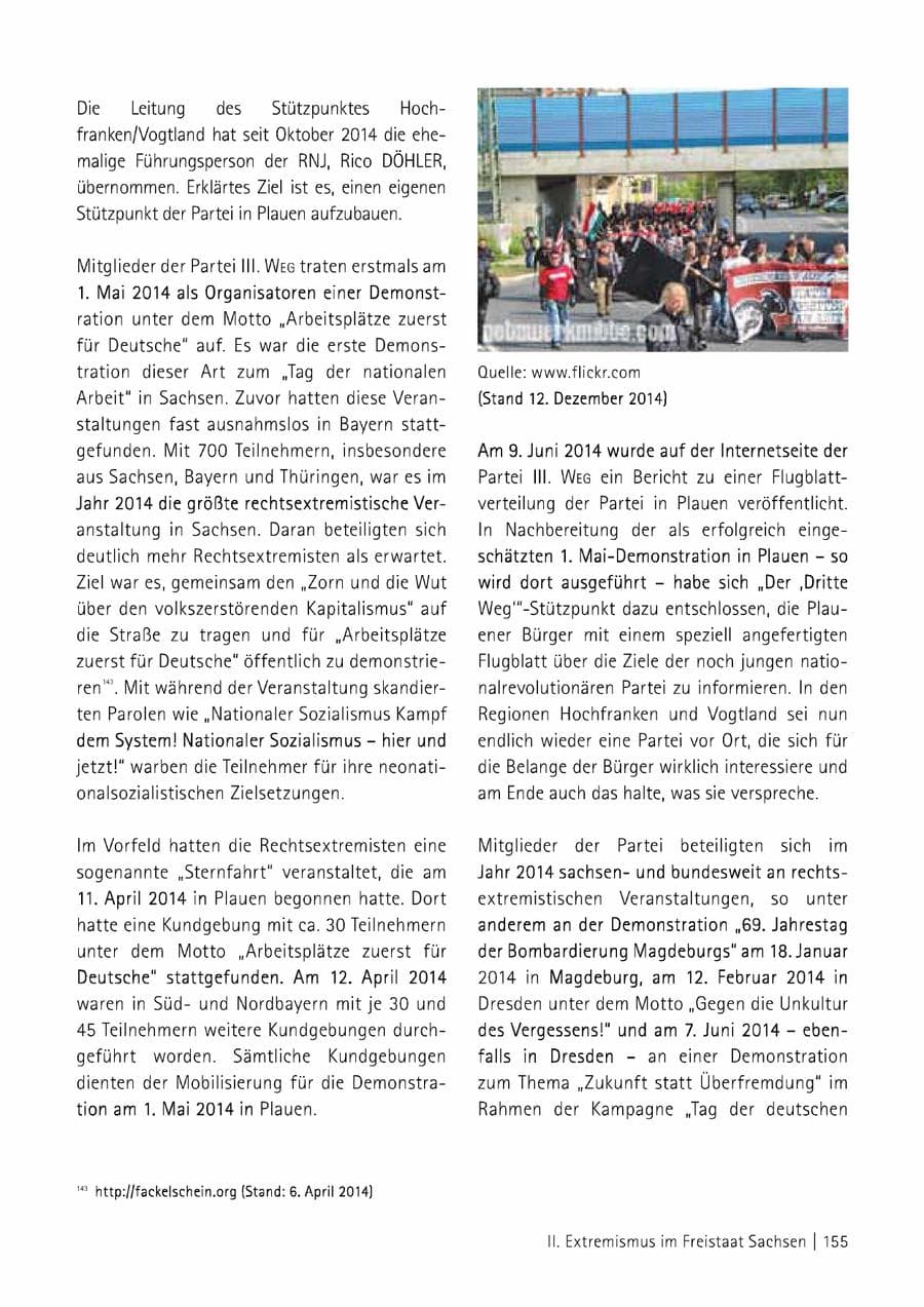Seite 156 des Verfassungsschutzbericht 2014 Sachsen