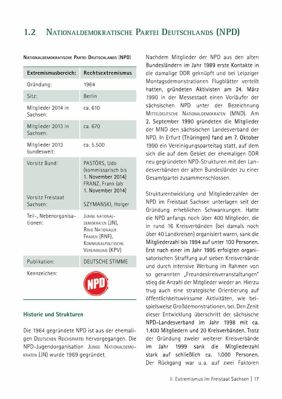 Seite 18 des Verfassungsschutzbericht 2014 Sachsen