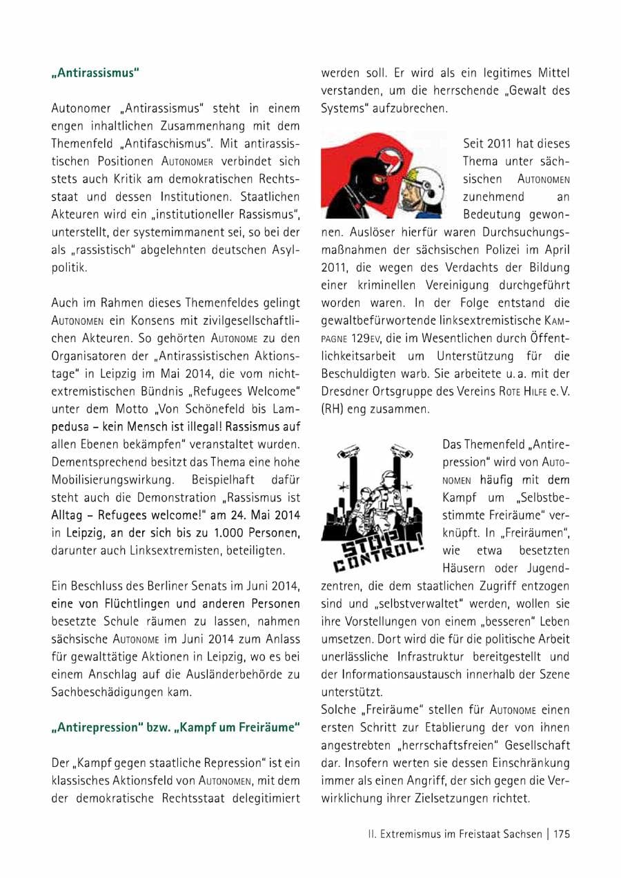 Seite 176 des Verfassungsschutzbericht 2014 Sachsen