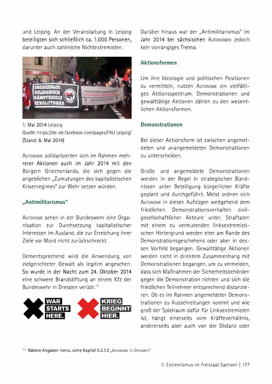 Seite 178 des Verfassungsschutzbericht 2014 Sachsen