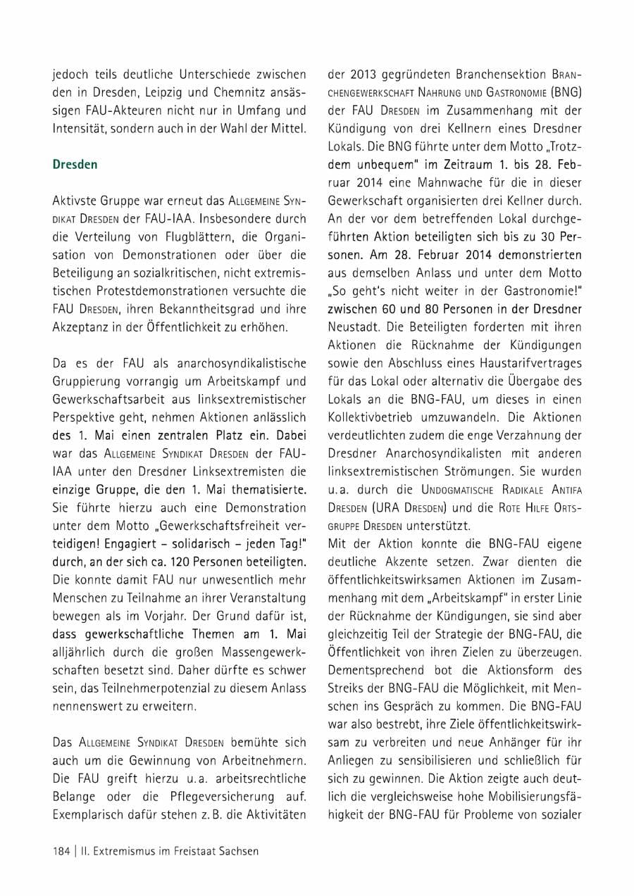 Seite 185 des Verfassungsschutzbericht 2014 Sachsen