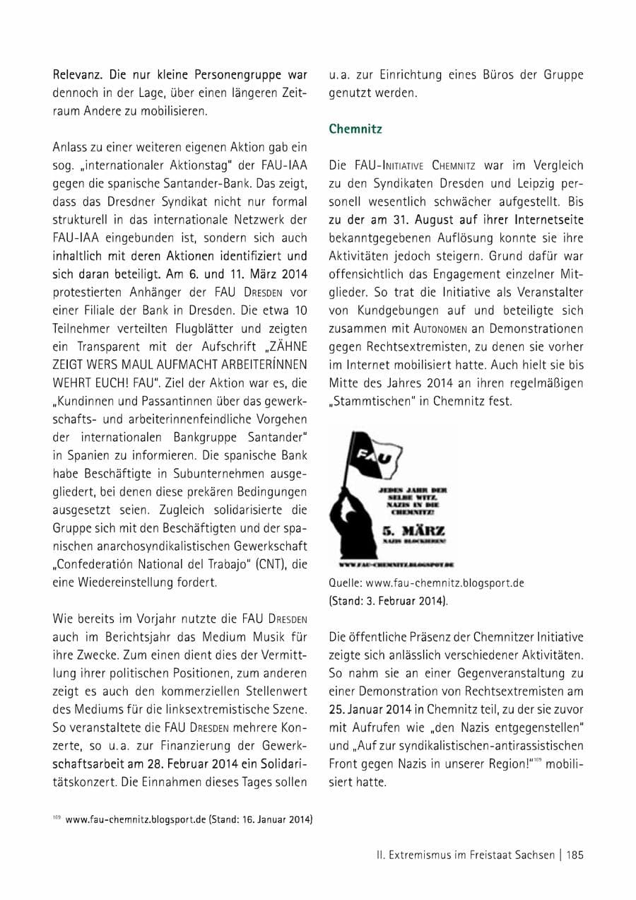 Seite 186 des Verfassungsschutzbericht 2014 Sachsen