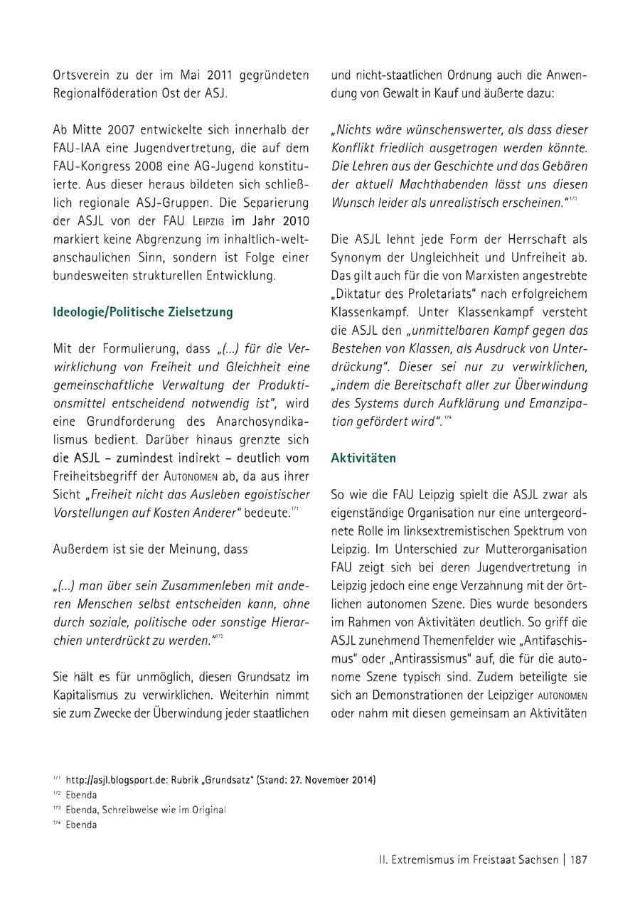 Seite 188 des Verfassungsschutzbericht 2014 Sachsen
