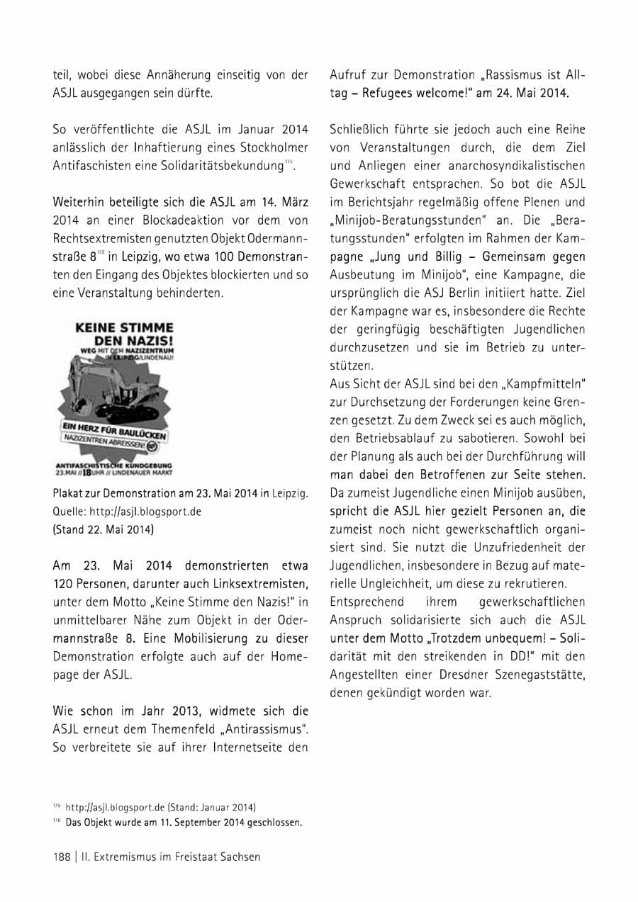 Seite 189 des Verfassungsschutzbericht 2014 Sachsen
