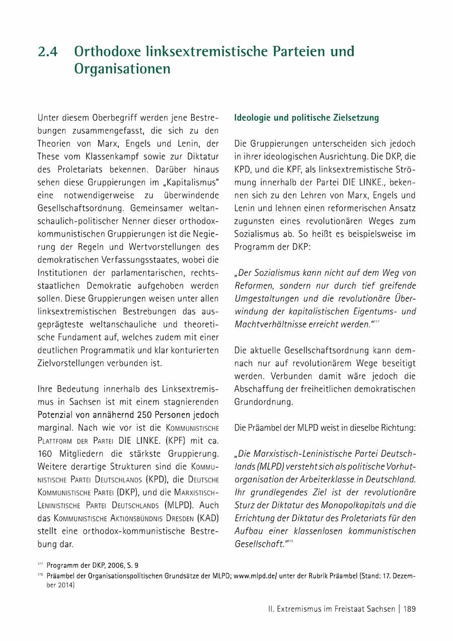 Seite 190 des Verfassungsschutzbericht 2014 Sachsen