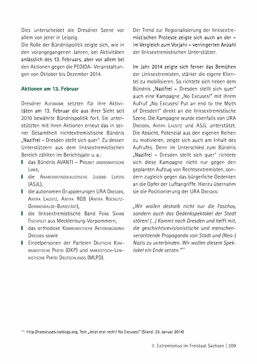 Seite 210 des Verfassungsschutzbericht 2014 Sachsen