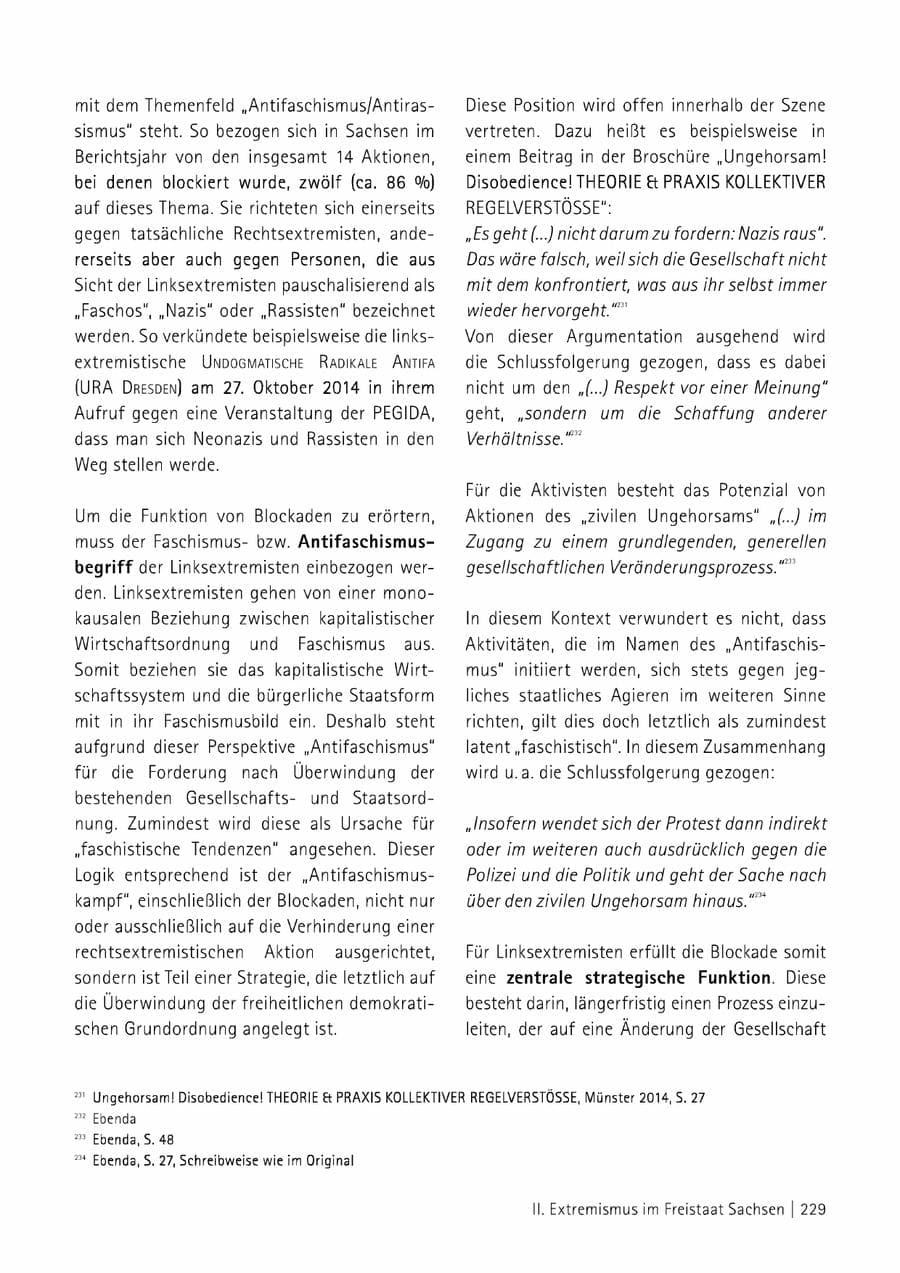 Seite 230 des Verfassungsschutzbericht 2014 Sachsen