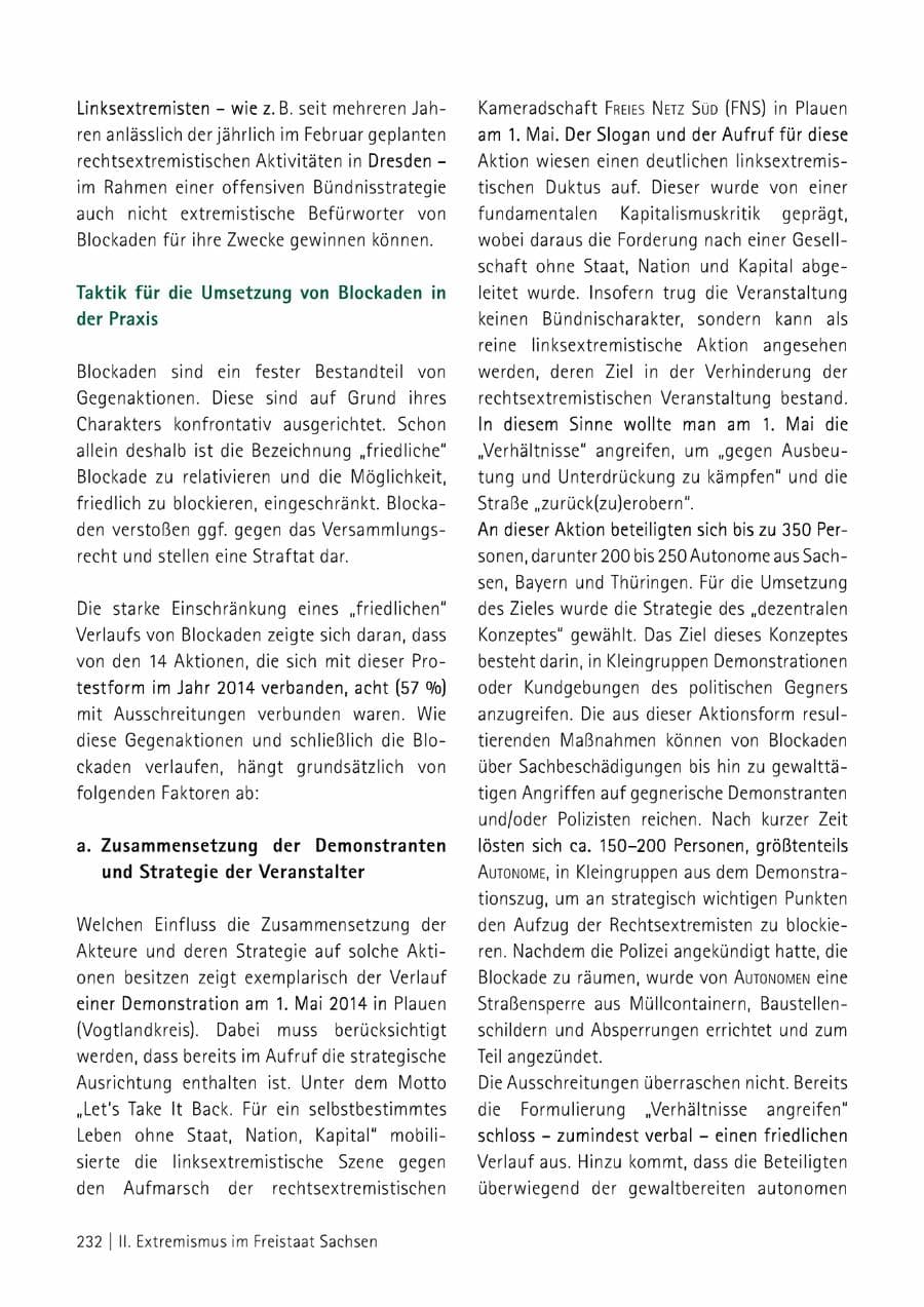 Seite 233 des Verfassungsschutzbericht 2014 Sachsen