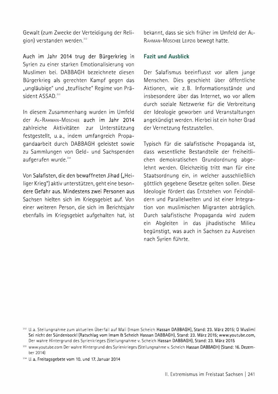 Seite 242 des Verfassungsschutzbericht 2014 Sachsen