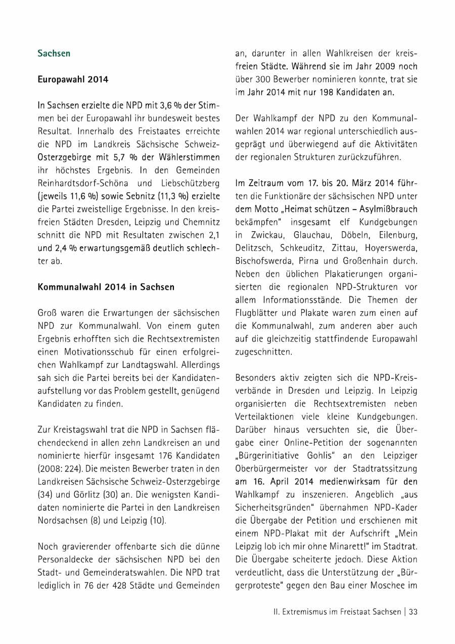 Seite 34 des Verfassungsschutzbericht 2014 Sachsen