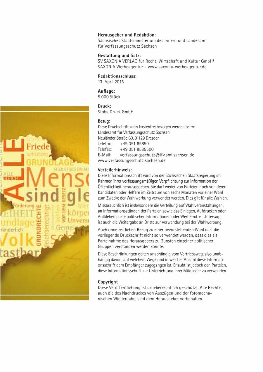 Seite 343 des Verfassungsschutzbericht 2014 Sachsen