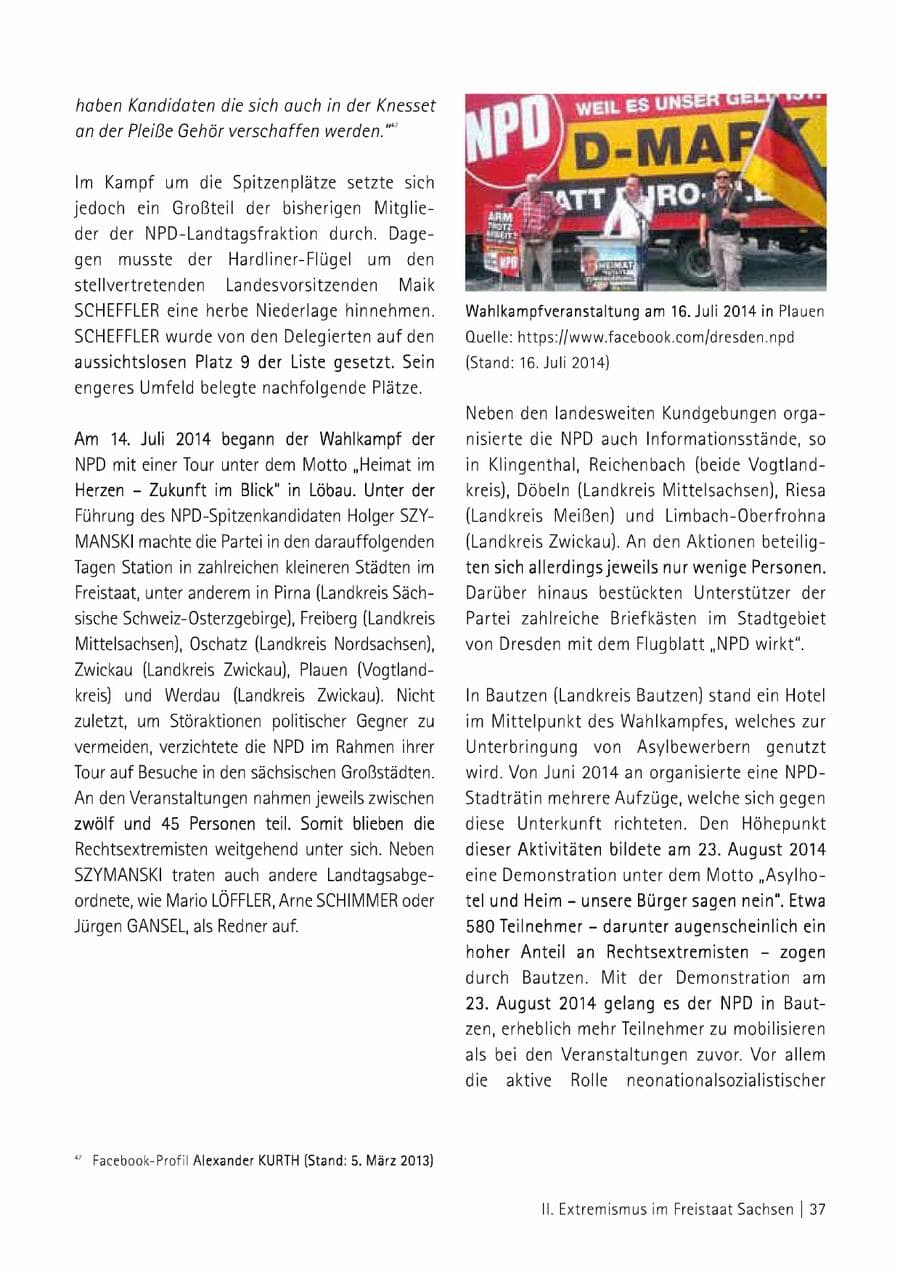 Seite 38 des Verfassungsschutzbericht 2014 Sachsen