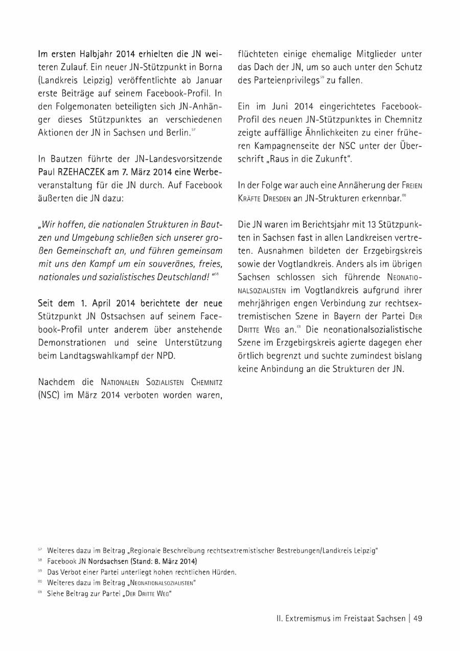 Seite 50 des Verfassungsschutzbericht 2014 Sachsen
