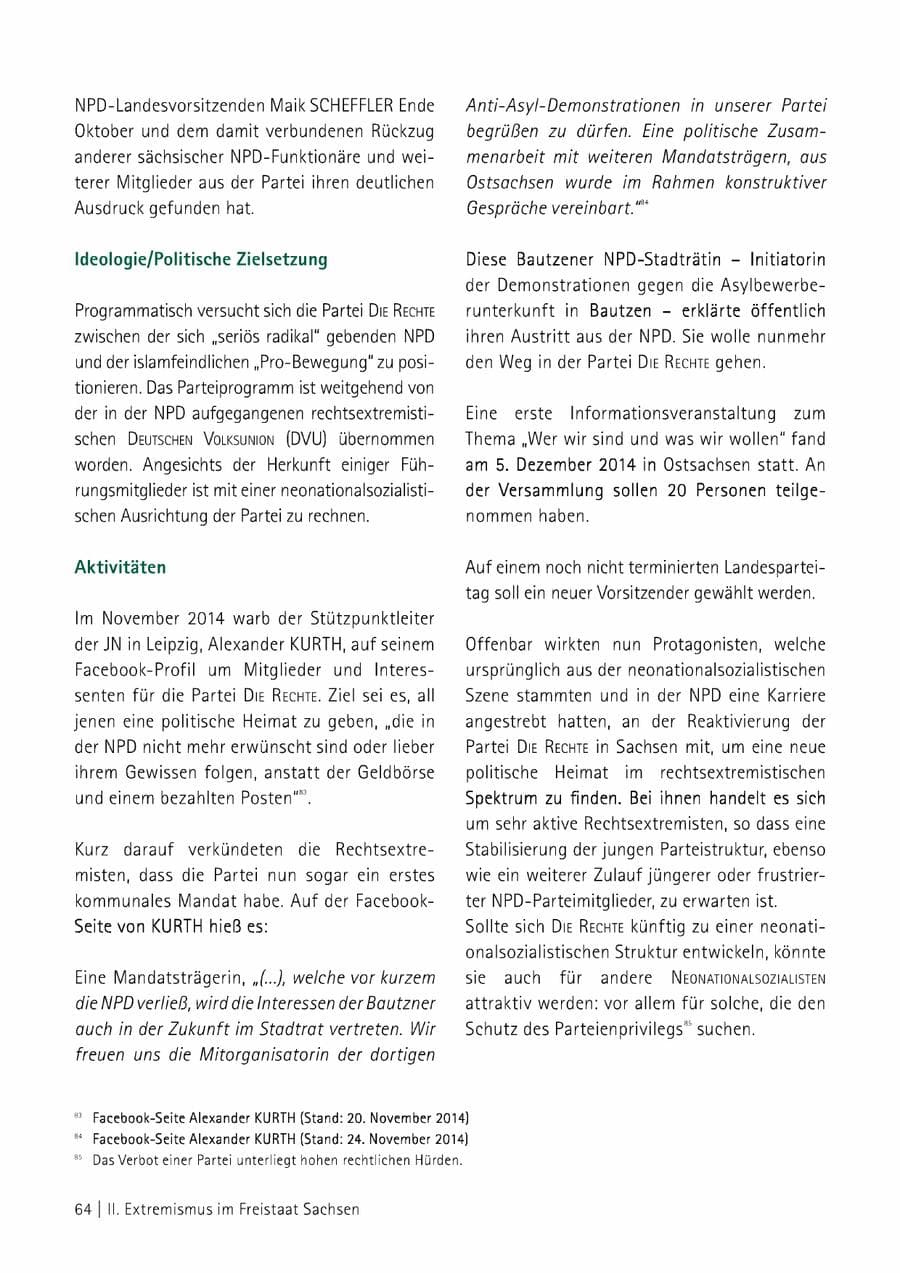 Seite 65 des Verfassungsschutzbericht 2014 Sachsen