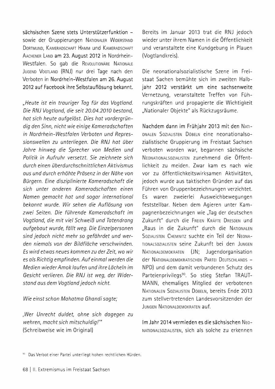 Seite 69 des Verfassungsschutzbericht 2014 Sachsen