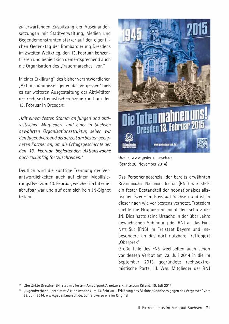 Seite 72 des Verfassungsschutzbericht 2014 Sachsen