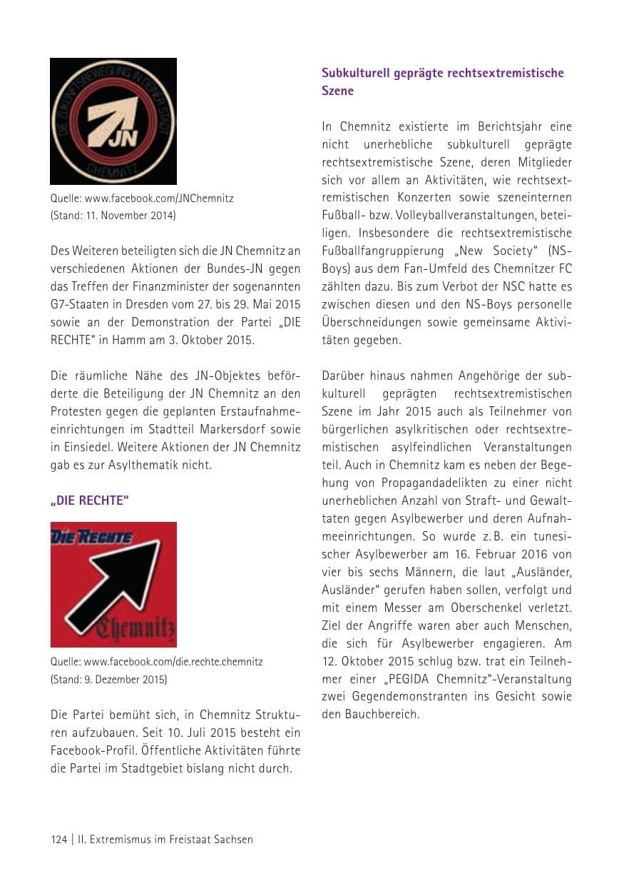 Seite 126 des Verfassungsschutzbericht 2015 Sachsen