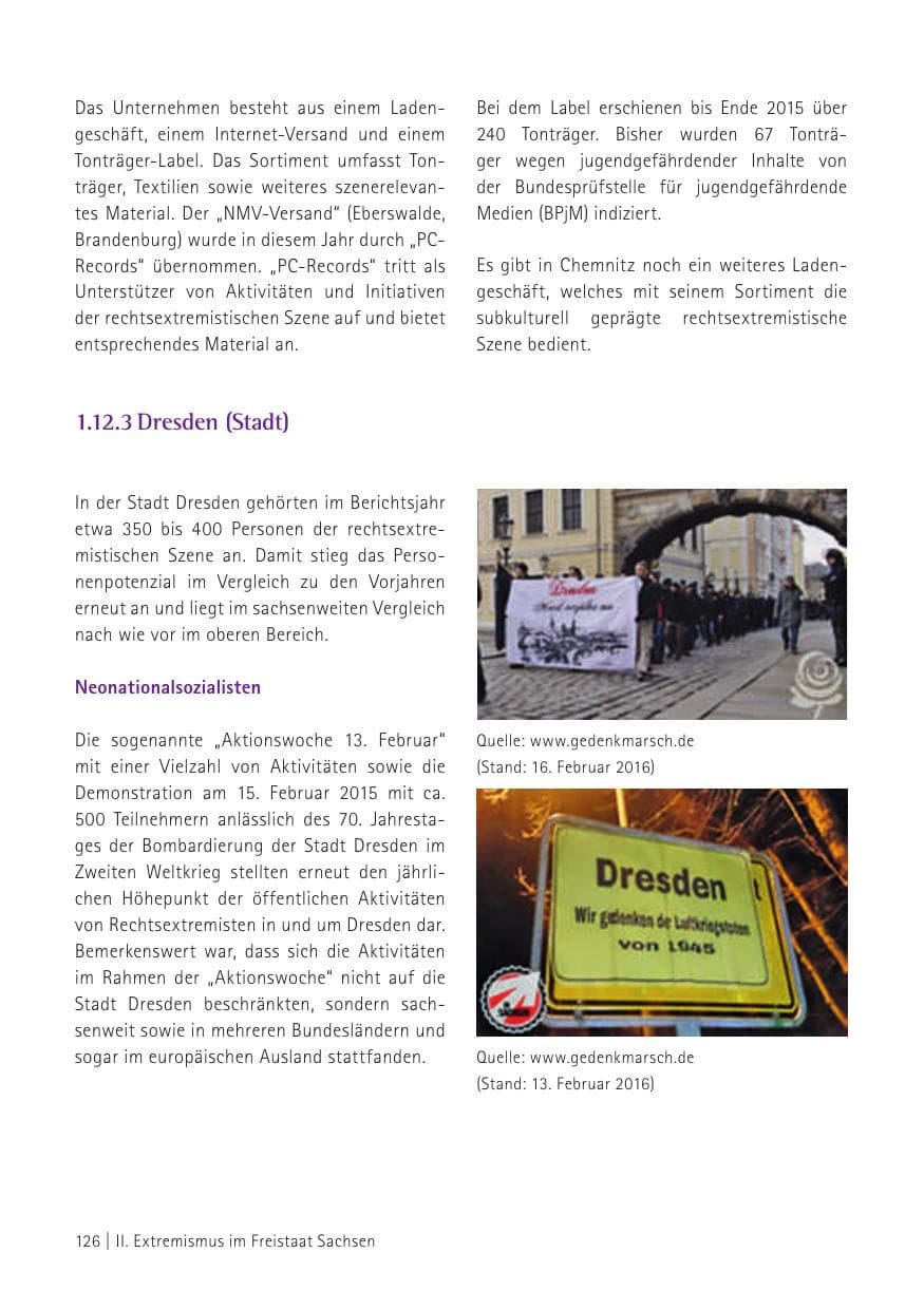 Seite 128 des Verfassungsschutzbericht 2015 Sachsen