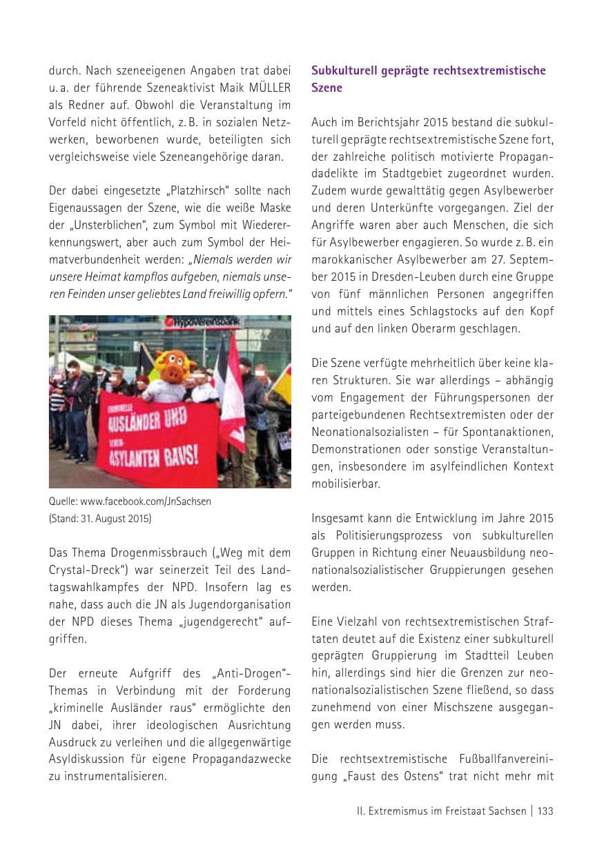 Seite 135 des Verfassungsschutzbericht 2015 Sachsen