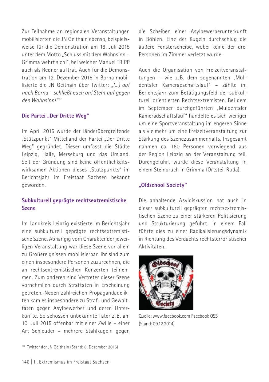 Seite 148 des Verfassungsschutzbericht 2015 Sachsen