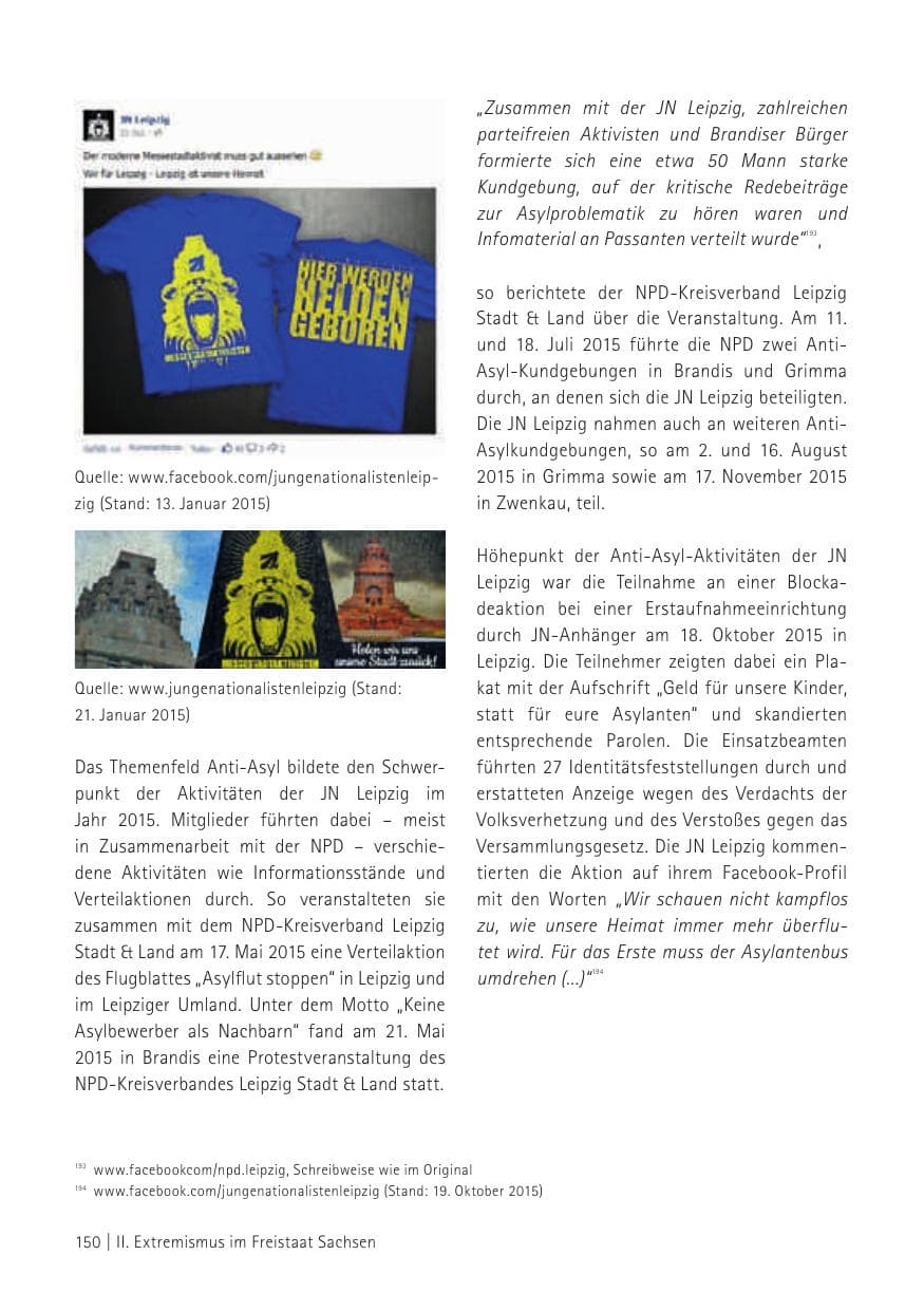 Seite 152 des Verfassungsschutzbericht 2015 Sachsen